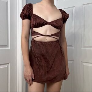 VRG GRL Dress Mini Cut Out Brown Vacation Summer Travel Sexy Size 2 Extra Small